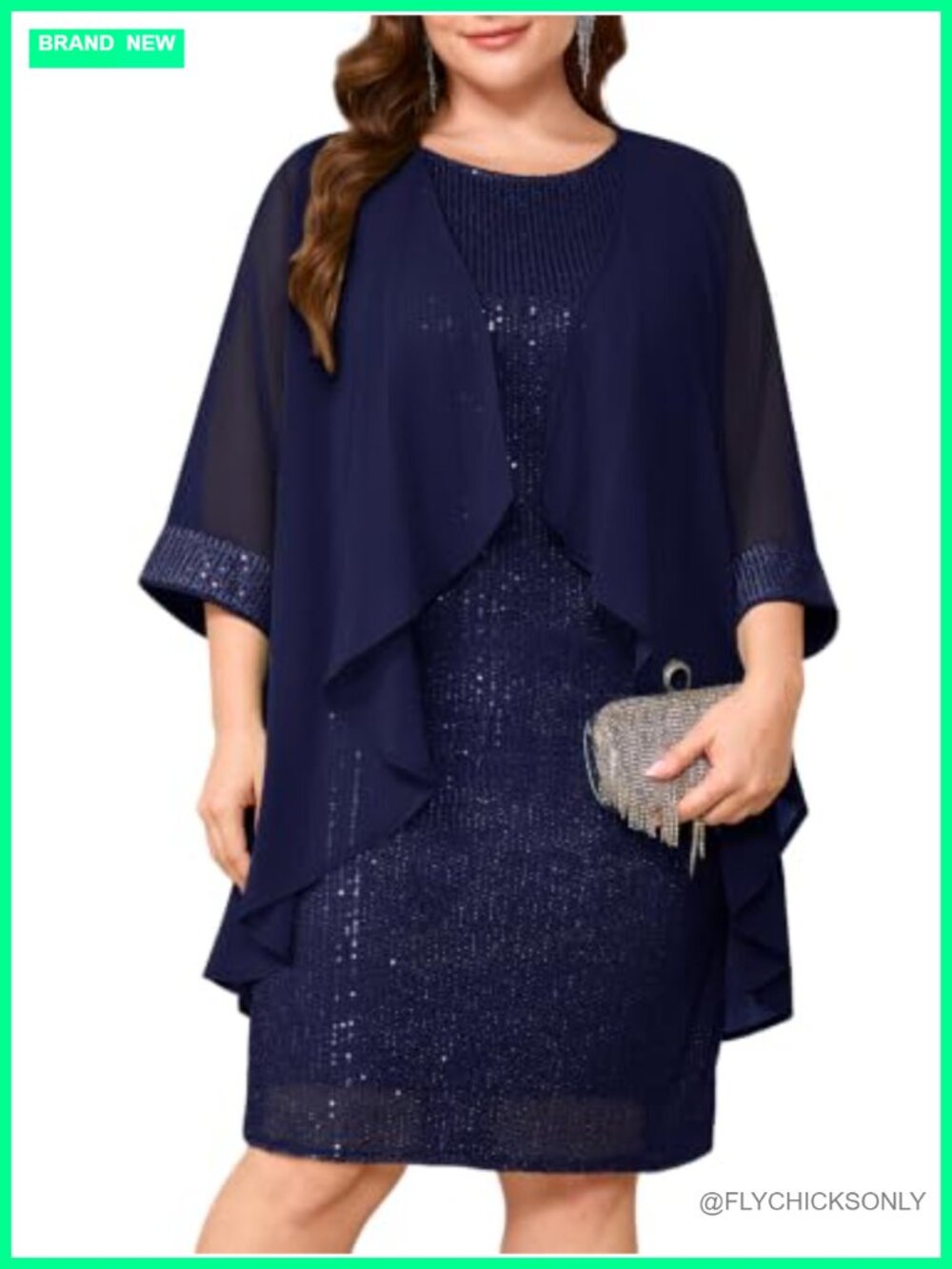 Plus Size Sequin Dress with Chiffon Jacket Midi Wedding Guest Formal